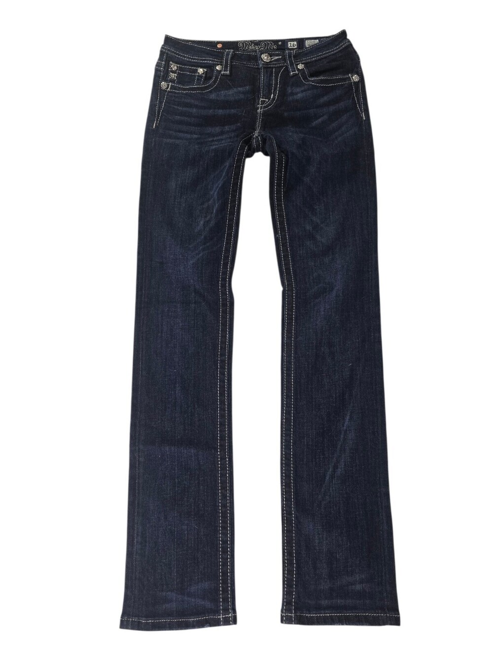 Miss Me Skinny Jeans Blue Size 16 JK6239S Embroidered Bling Flap Pockets 28x31